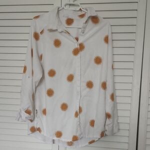 Jane and Delancey White and Orange Sun Pattern Button Down Shirt